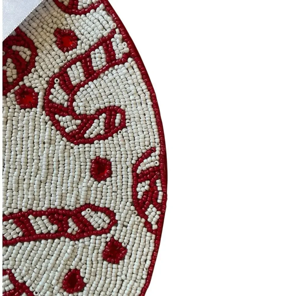 2pc Tahari Candy Cane Beaded Placemats 15in Christmas Holiday Red White New